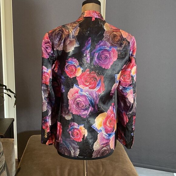Men’s Black Floral Slim Fit 2-Button Formal Party Blazer Suit Jacket Size 36 NWT - Picture 9 of 14